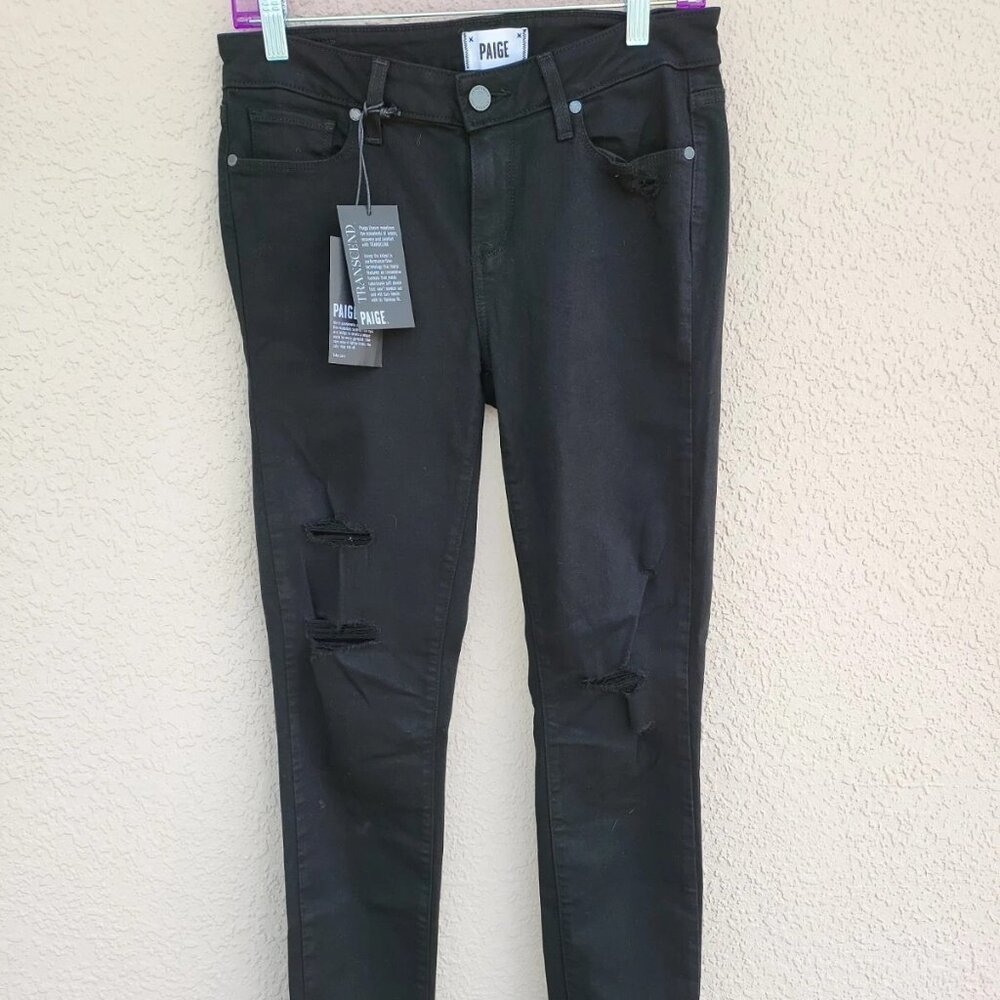 NWT Paige Verdugo Ultra Skinny Dark Out Destructed Black Jeans Size 29